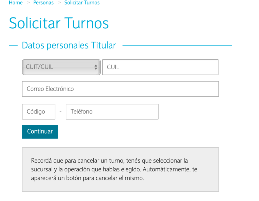 Sacar turno en Banco Nación

