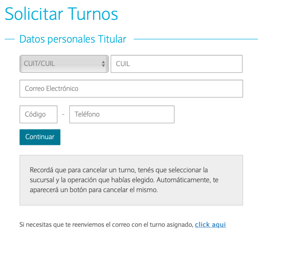 Sacar turno en Banco Nación
